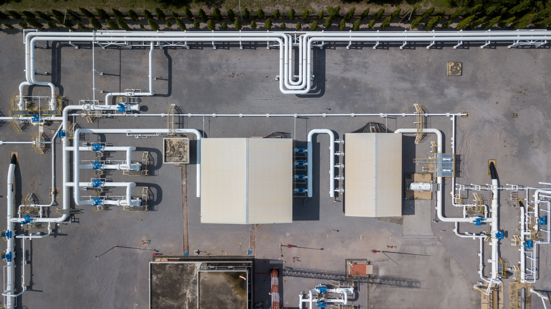 Aerial view natural gas pipeline, High pressure pipes gas plant